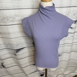 Lavender Sleeveless Skinny Top, ribbed knit, mock neck